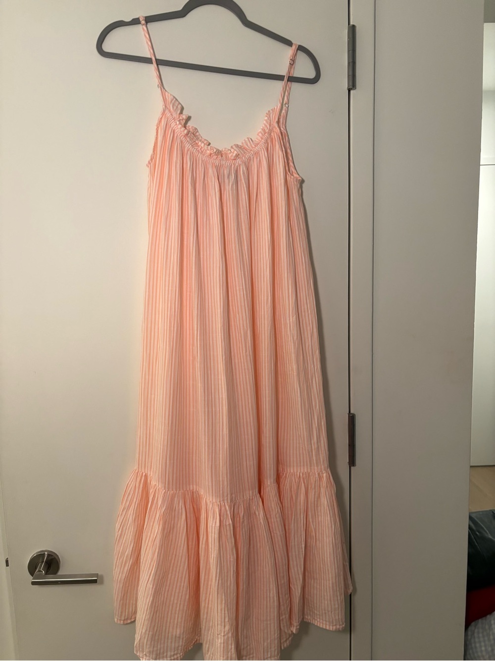 J. Crew Peach-Striped Sleeveless Ruffle Maxi Dress